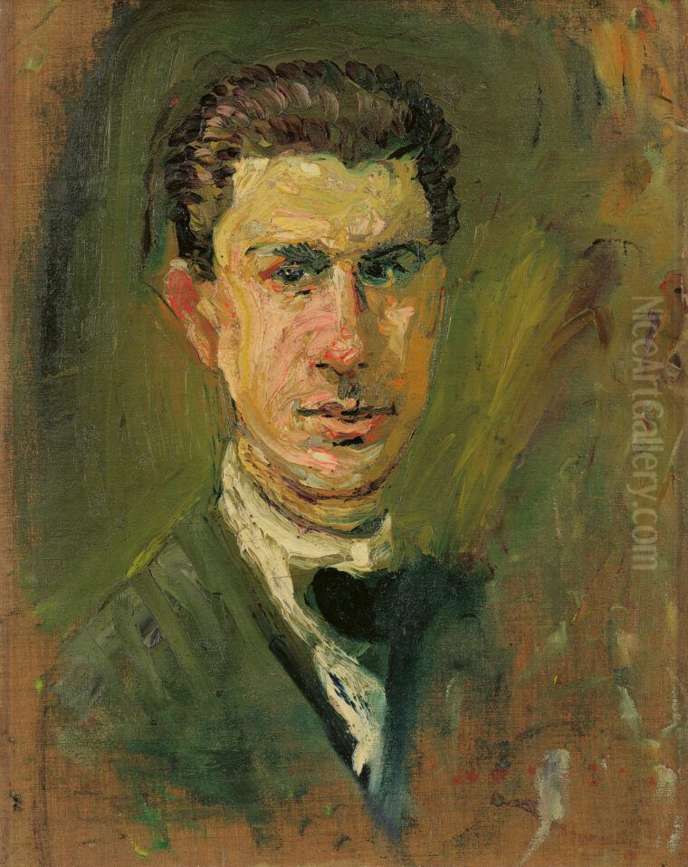 Small Self-Portrait Oil Painting by Richard Gerstl