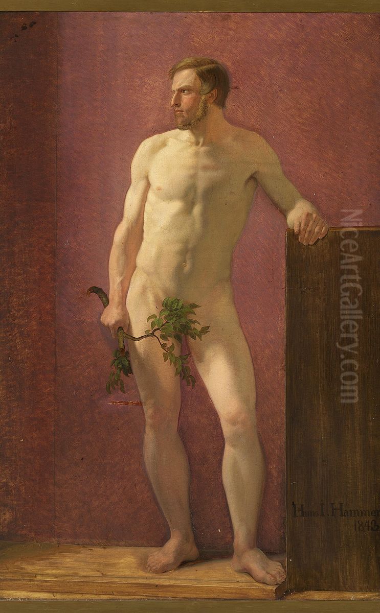 Model Study of a Young Man with a Branch in His Hand Oil Painting by Hans Jorgen Hammer