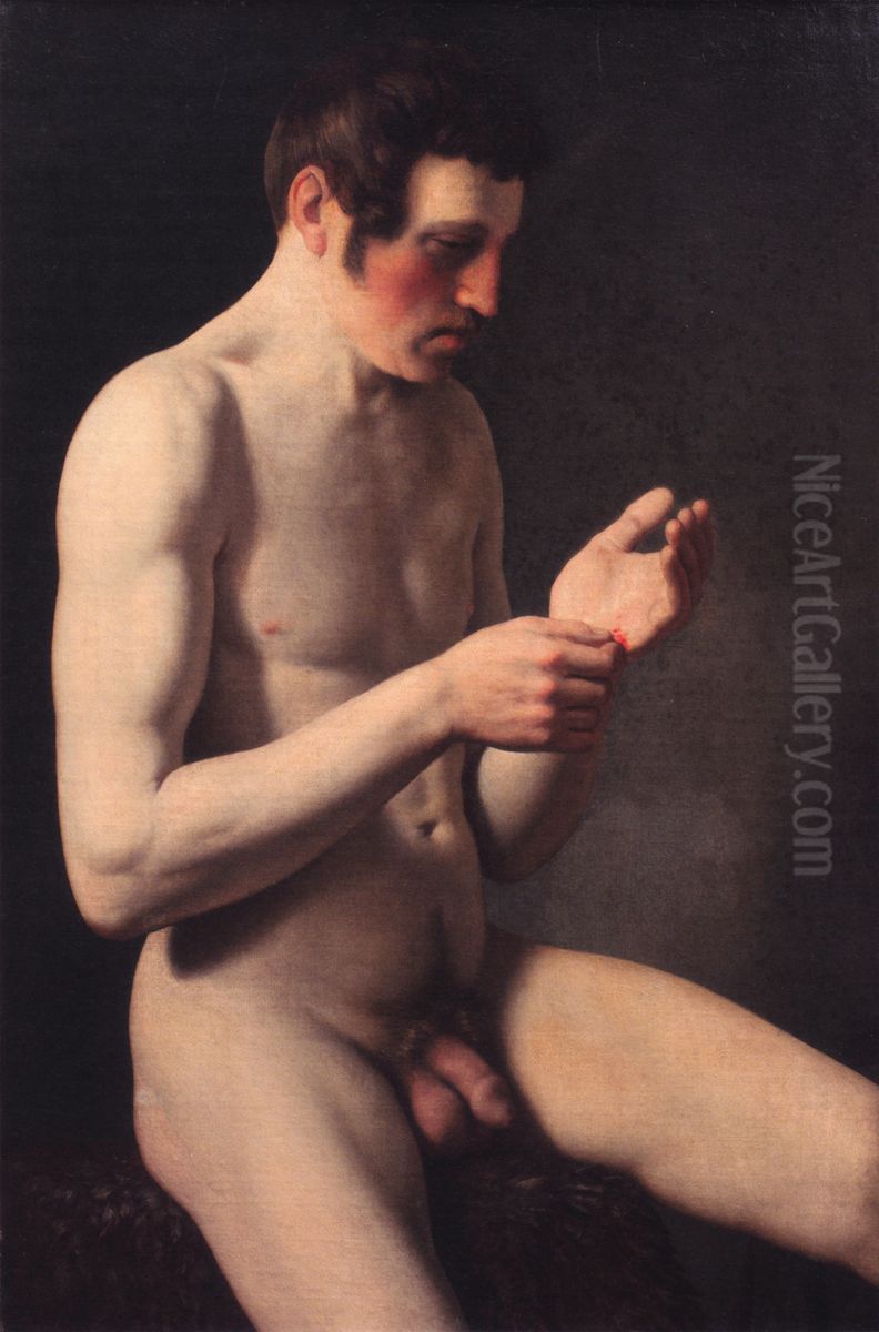 Siddende mandlig model. Peter Kristrup. Oil Painting by Christoffer Wilhelm Eckersberg