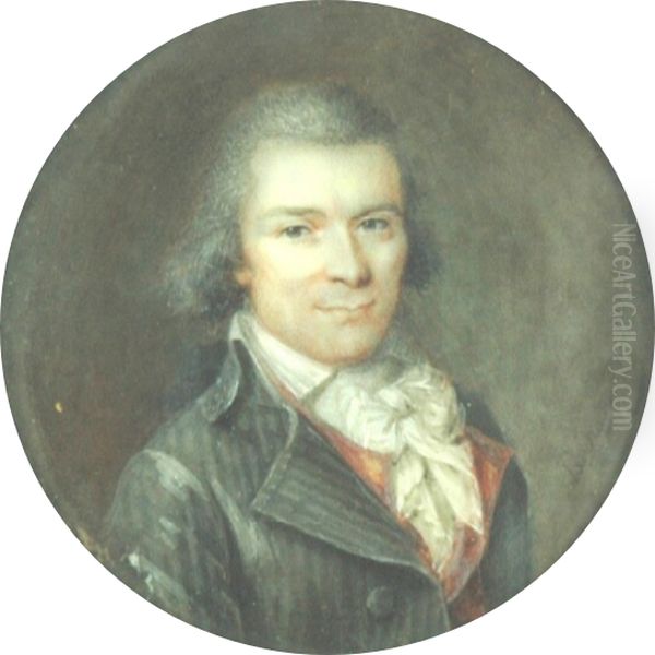 Portrait d'homme en redingote a rayures grises et gilet rouge Oil Painting by Marie-Adelaide Duvieux