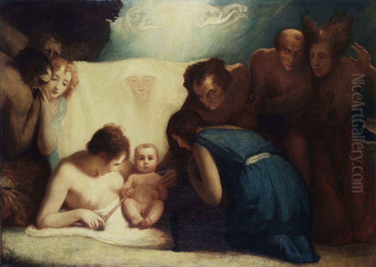 The infant Shakespeare attended by Nature and the Passions Oil Painting by George Romney