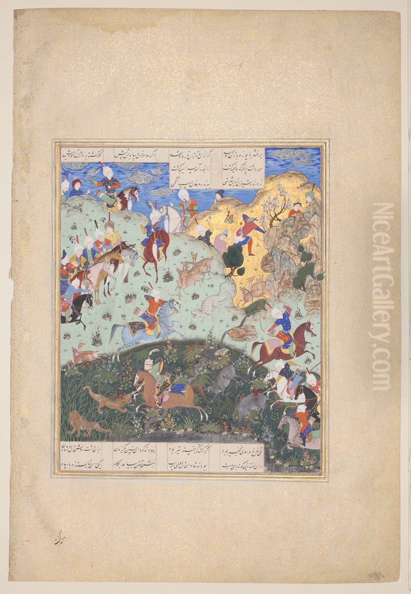 Rustam and the Seven Warriors at the hunting-ground of Afrasiyab Oil Painting by Mir Sayyid Ali