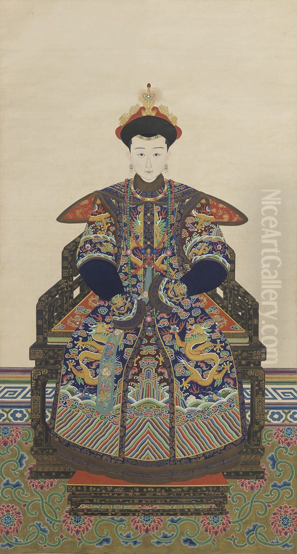 Portrait of Princess Shouzang (1829-1856), Fifth Daughter of Emperor Daoguang Oil Painting by unknown