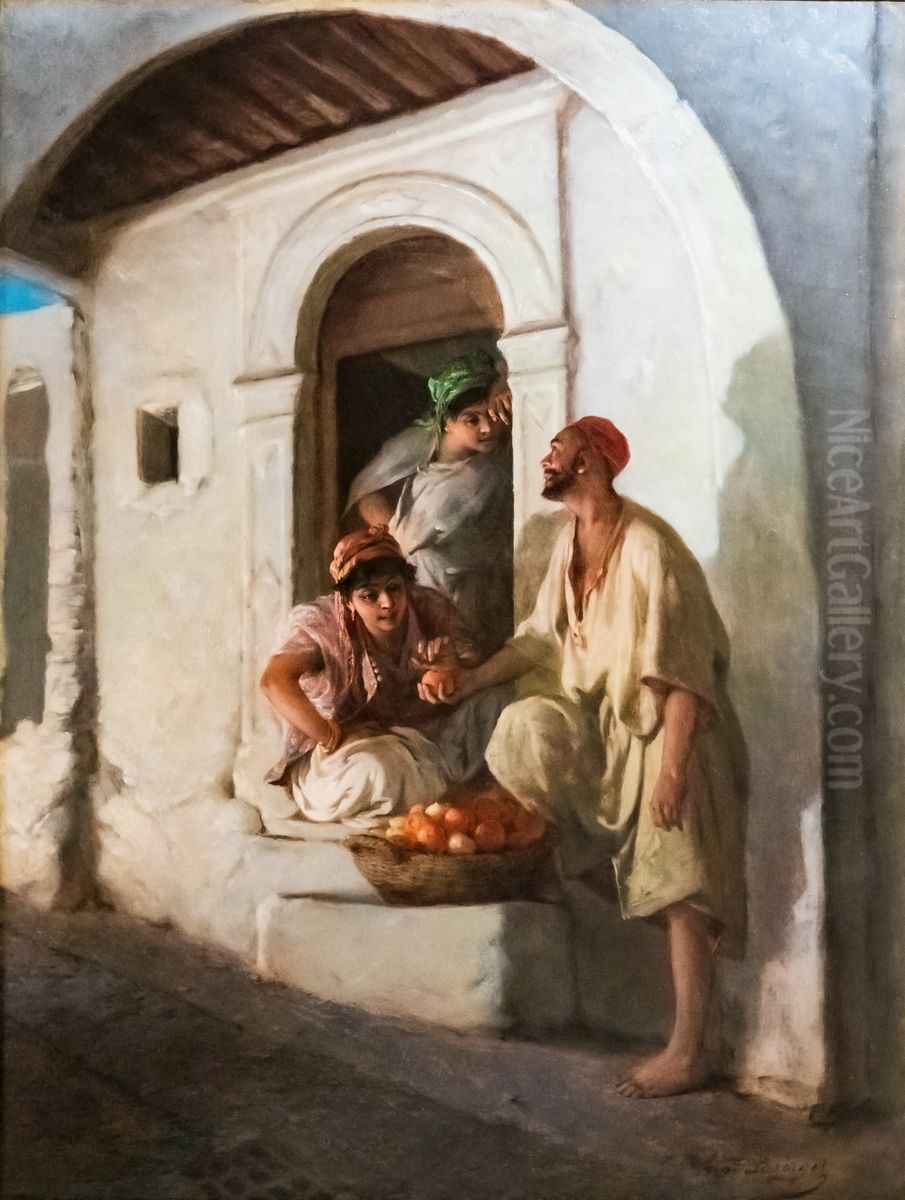 Marchand d'oranges dans une ruelle d'Orient - Hippolyte Lazerges Oil Painting by Hippolyte Lazerges