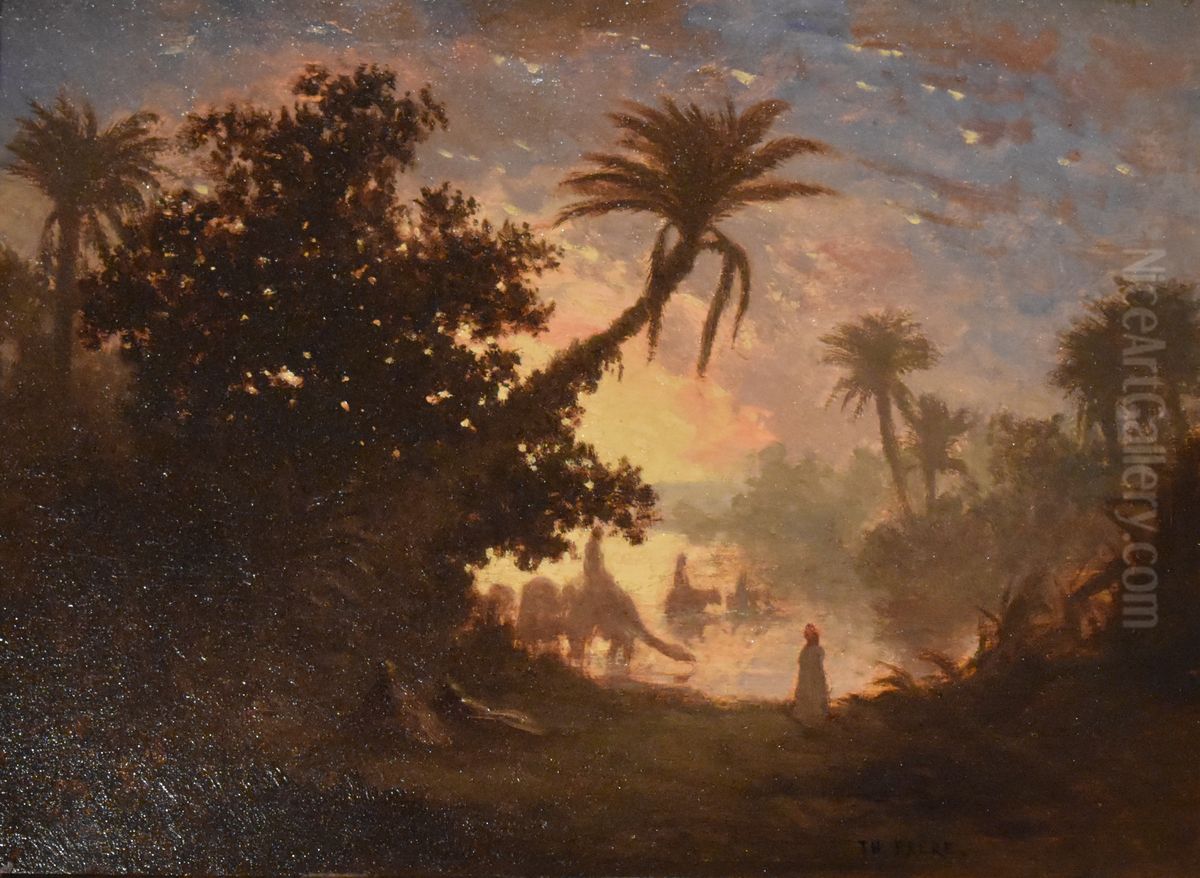 Chameaux le soir dans la clairiere Oil Painting by Theodore Frere