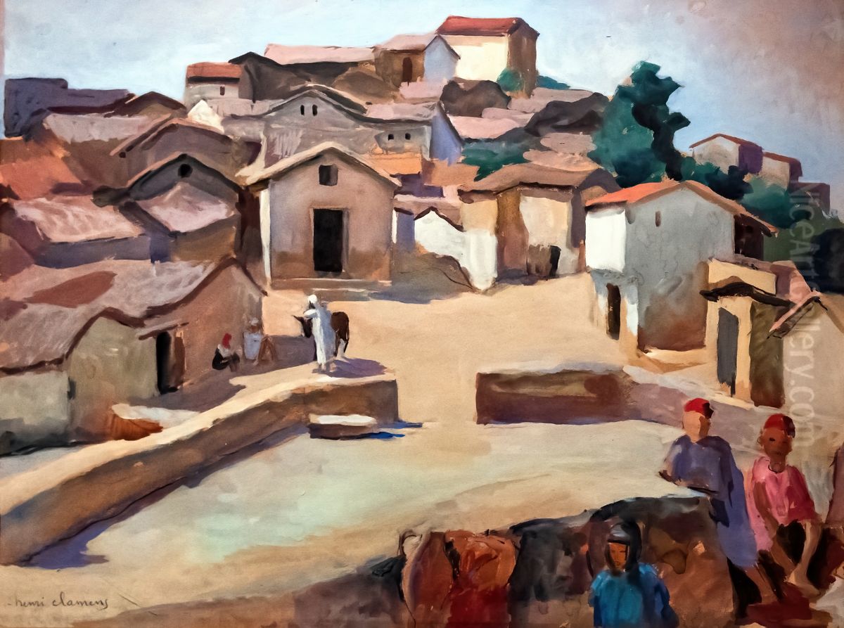 Place de village kabyle Oil Painting by Henri Clamens
