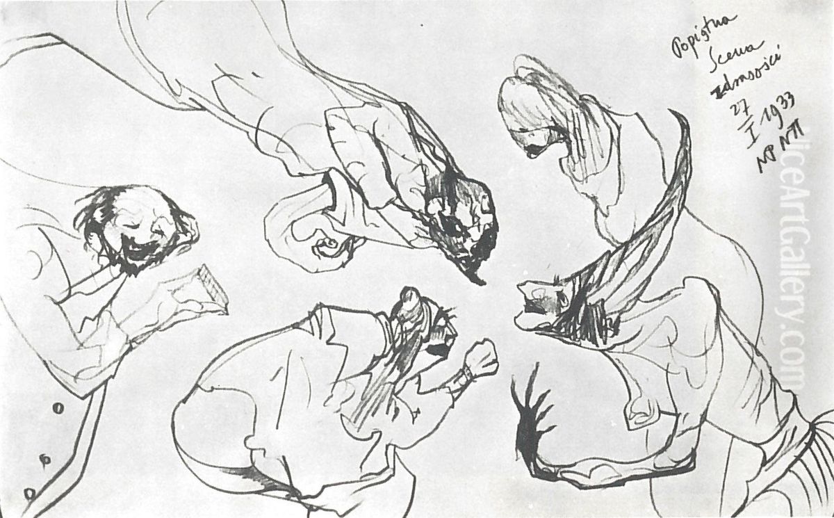 Convoluted scene of jealousy Oil Painting by Stanislaw Ignacy Witkiewicz (Witkacy)