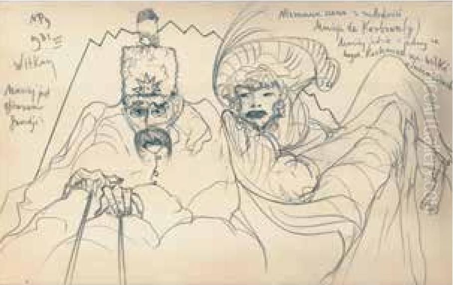 Unknown scene from Maciej de Korbow's youth Oil Painting by Stanislaw Ignacy Witkiewicz (Witkacy)