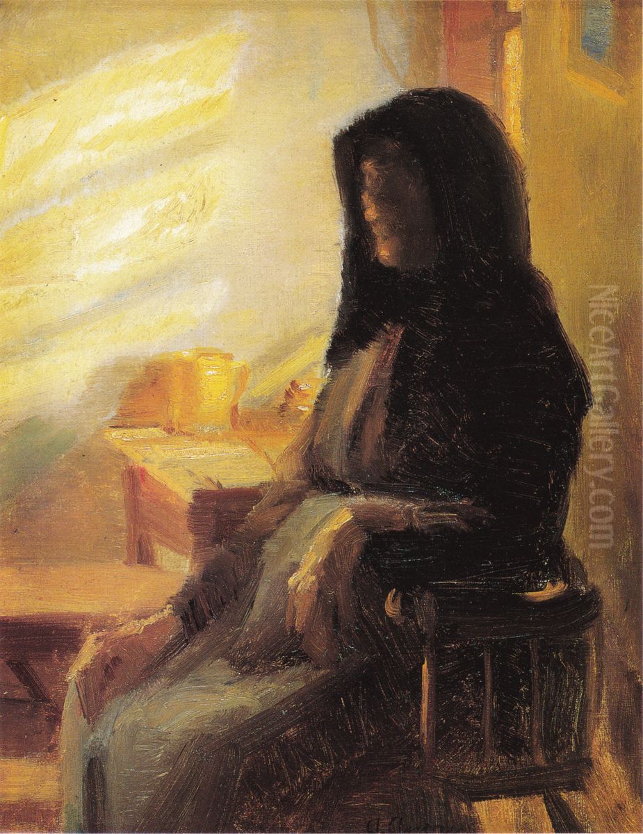 A blind woman in her room. Study Oil Painting by Anna Ancher