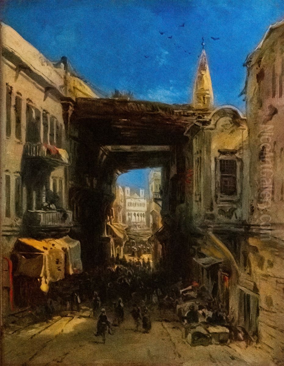 Rue dans la casbah d'Alger Oil Painting by Eugene Isabey