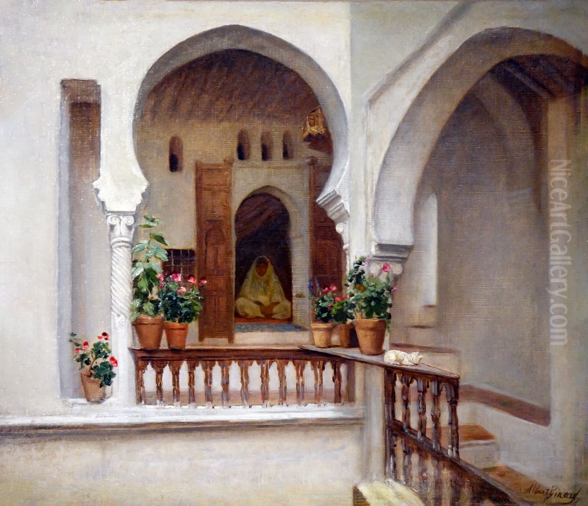 Femme dans un interieur a Alger - Albert Girard Oil Painting by Paul-Albert Girard
