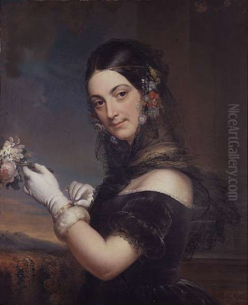 Portrait of Elena Vigano Oil Painting by Marie-Eleonore Godefroid