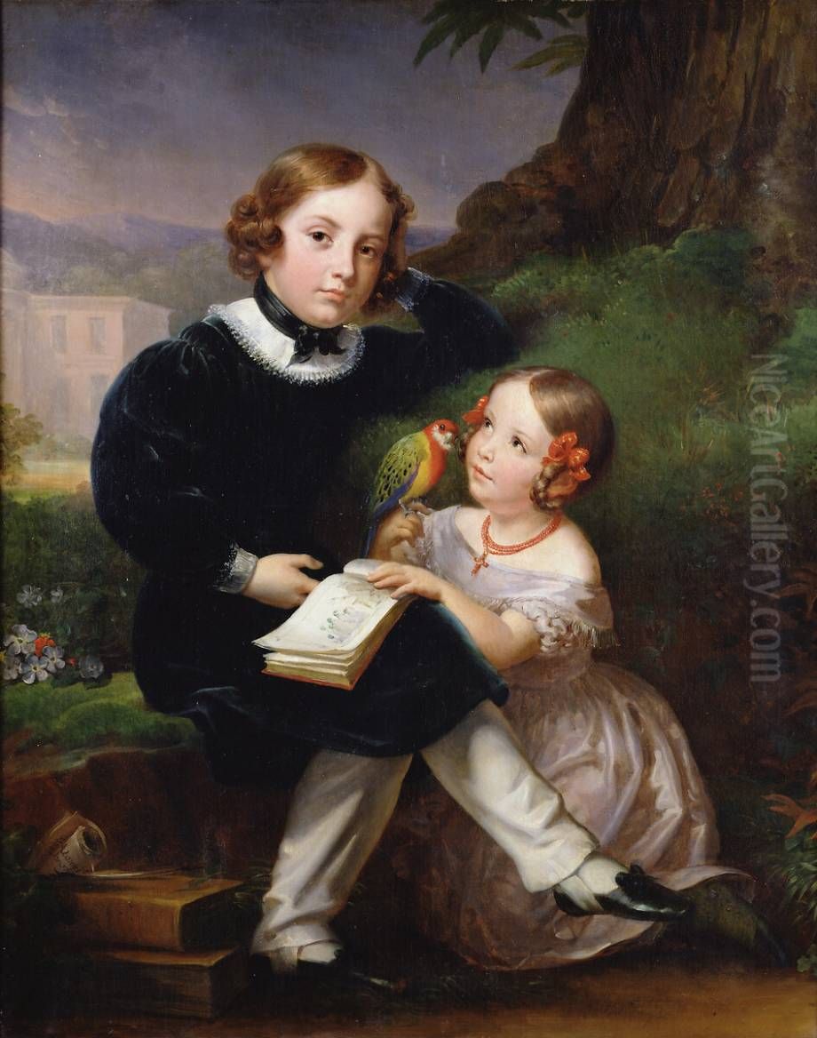 Portrait of the children of Pierre-Jean David d'Angers Oil Painting by Marie-Eleonore Godefroid