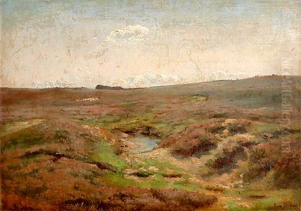 The small lake in the plain and a flock of sheeps Oil Painting by Rosa Bonheur