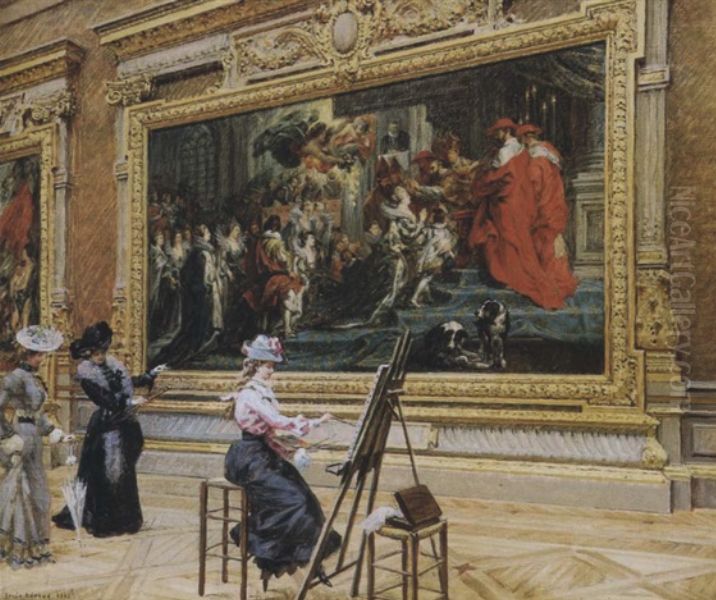 The Earnest Pupil in the Rubens Room, Louvre Oil Painting by Louis Beroud