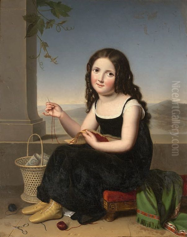 The Young Embroiderer Oil Painting by Jeanne-Elisabeth Chaudet