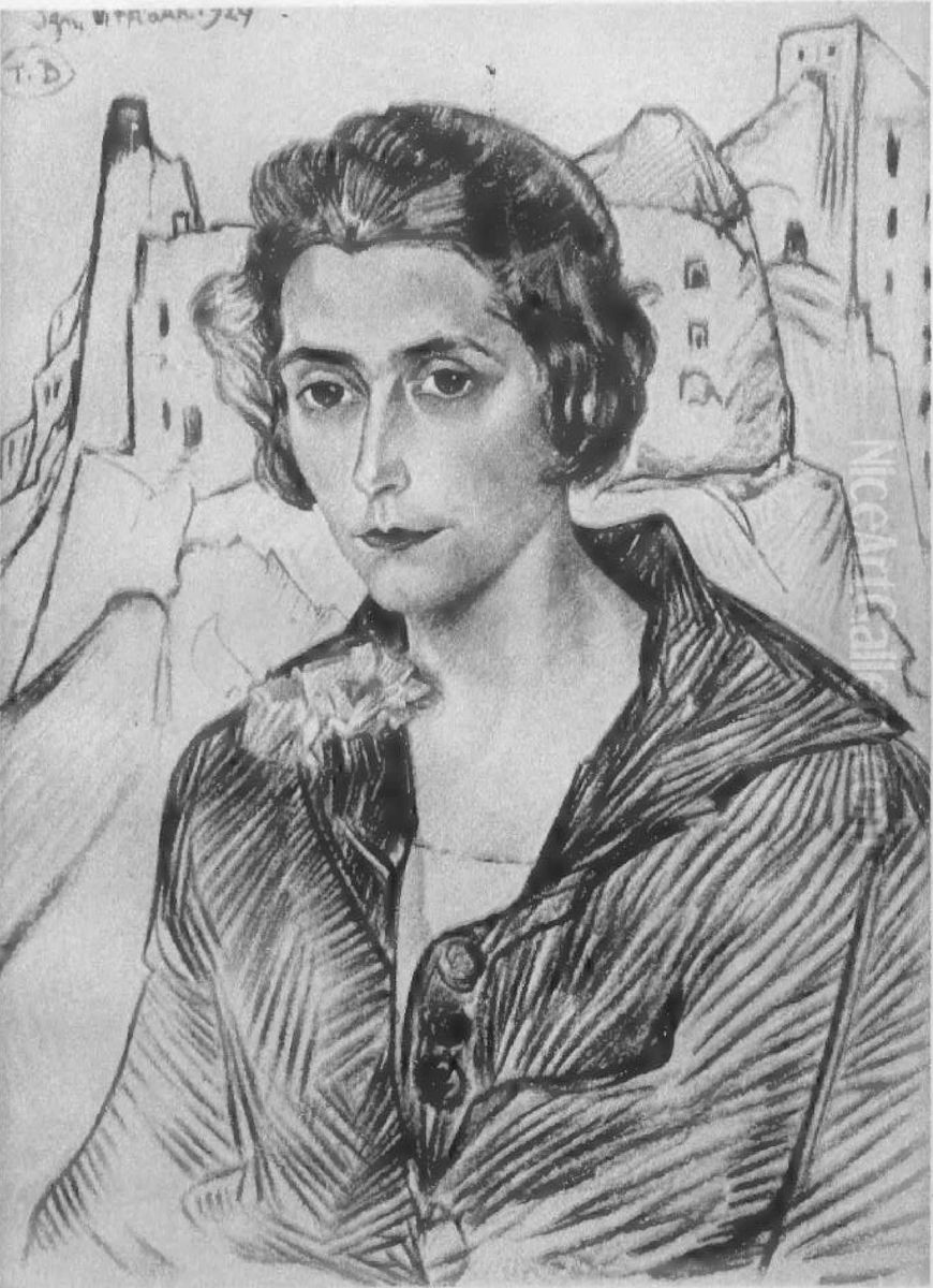 Portrait of P.J.T., with ruins in the background Oil Painting by Stanislaw Ignacy Witkiewicz (Witkacy)