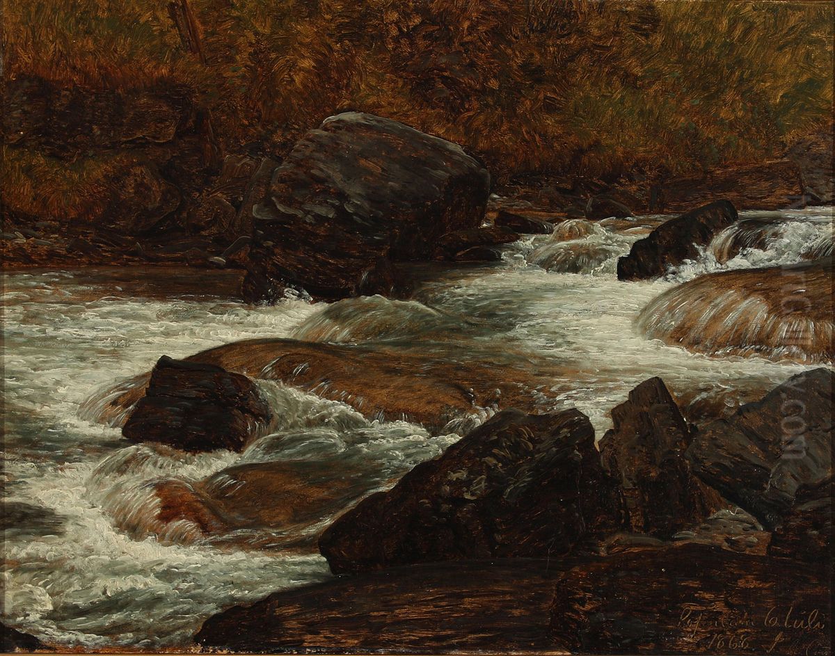 Bjaergstrom ved Rosenlaui Oil Painting by Janus Andreas Bartholin La Cour