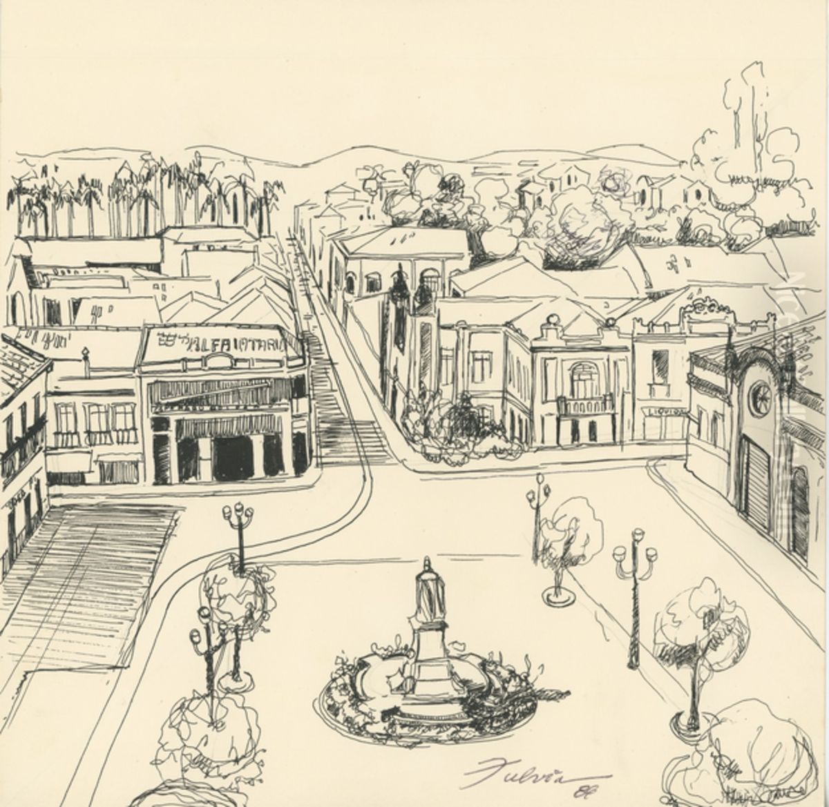 Vista parcial da Praca Jose Bonifacio Oil Painting by Fulvia Goncalves