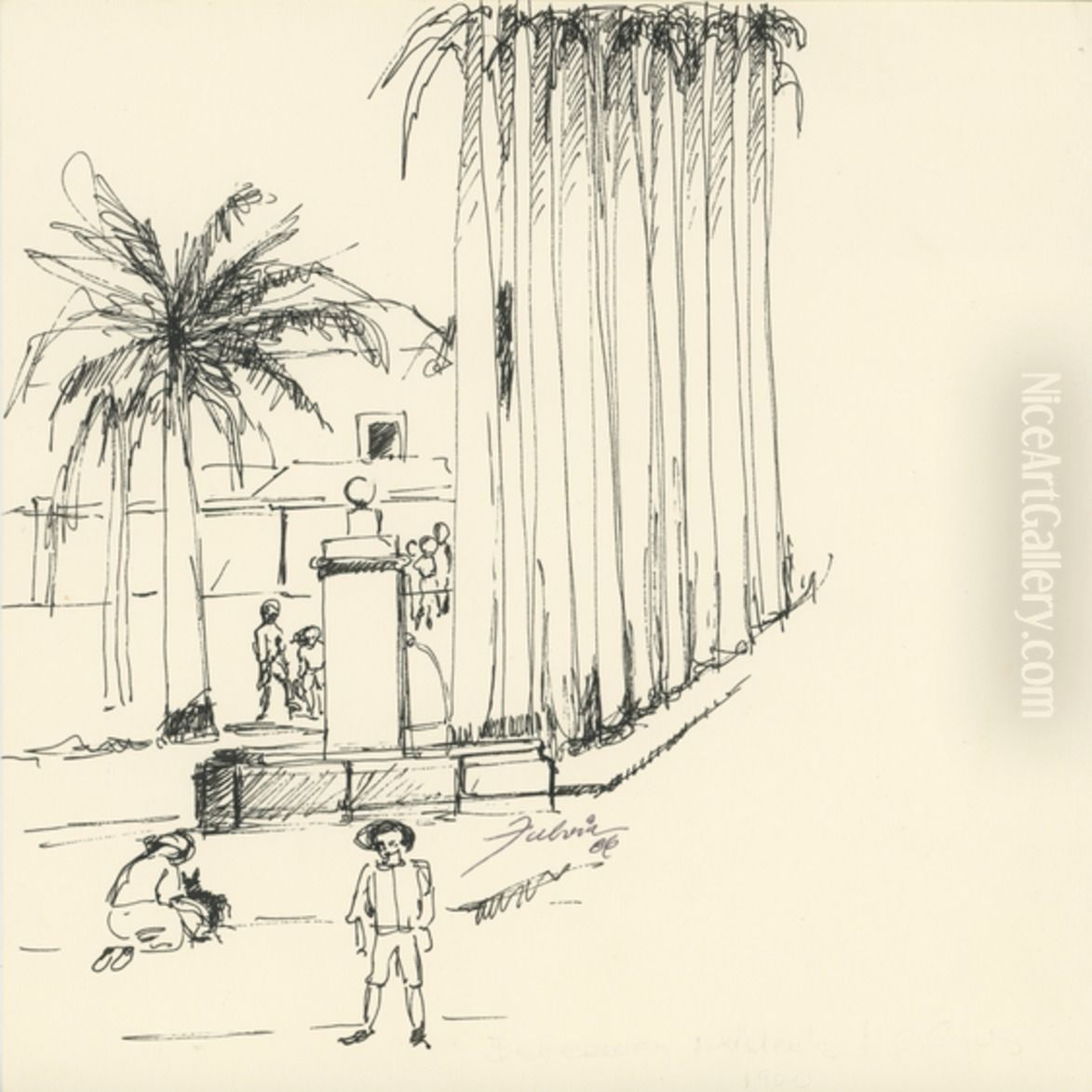 Bebedouro existente no Largo Carlos Gomes - 1882 Oil Painting by Fulvia Goncalves