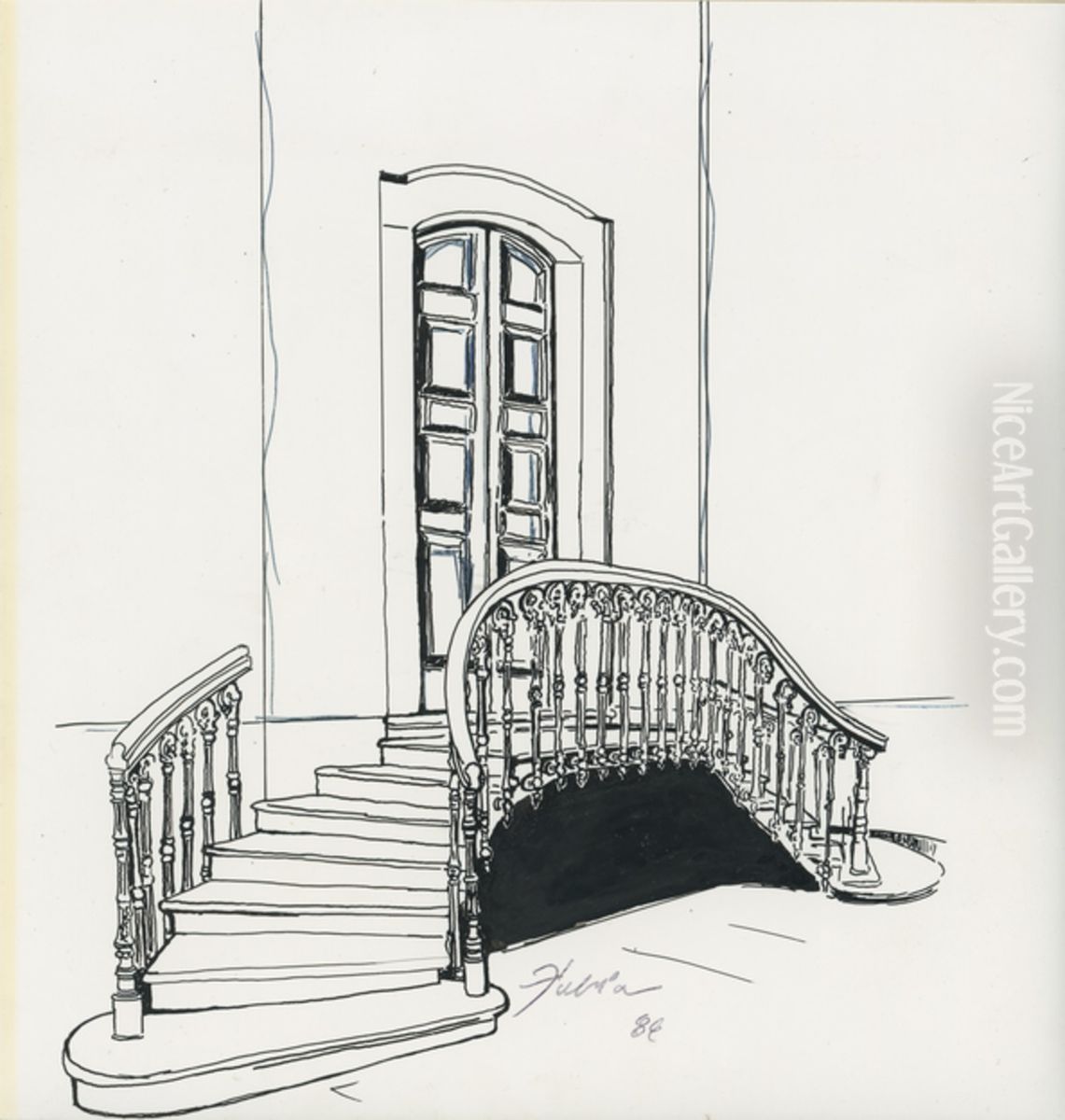 Porta e escada lateral - Catedral N. Senhora da Conceicao Oil Painting by Fulvia Goncalves