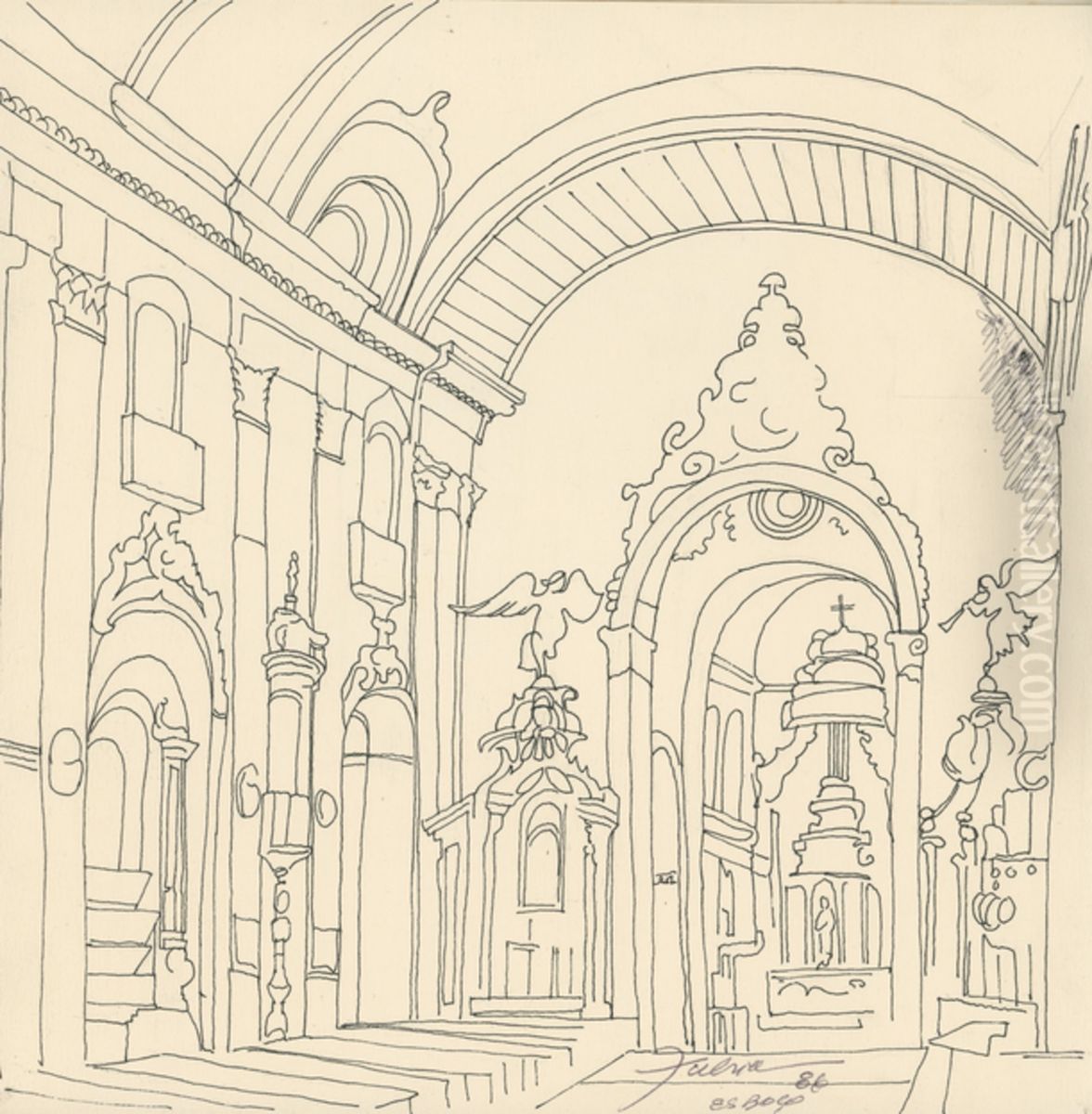 Interior da Catedral N. Senhora da Conceicao Oil Painting by Fulvia Goncalves