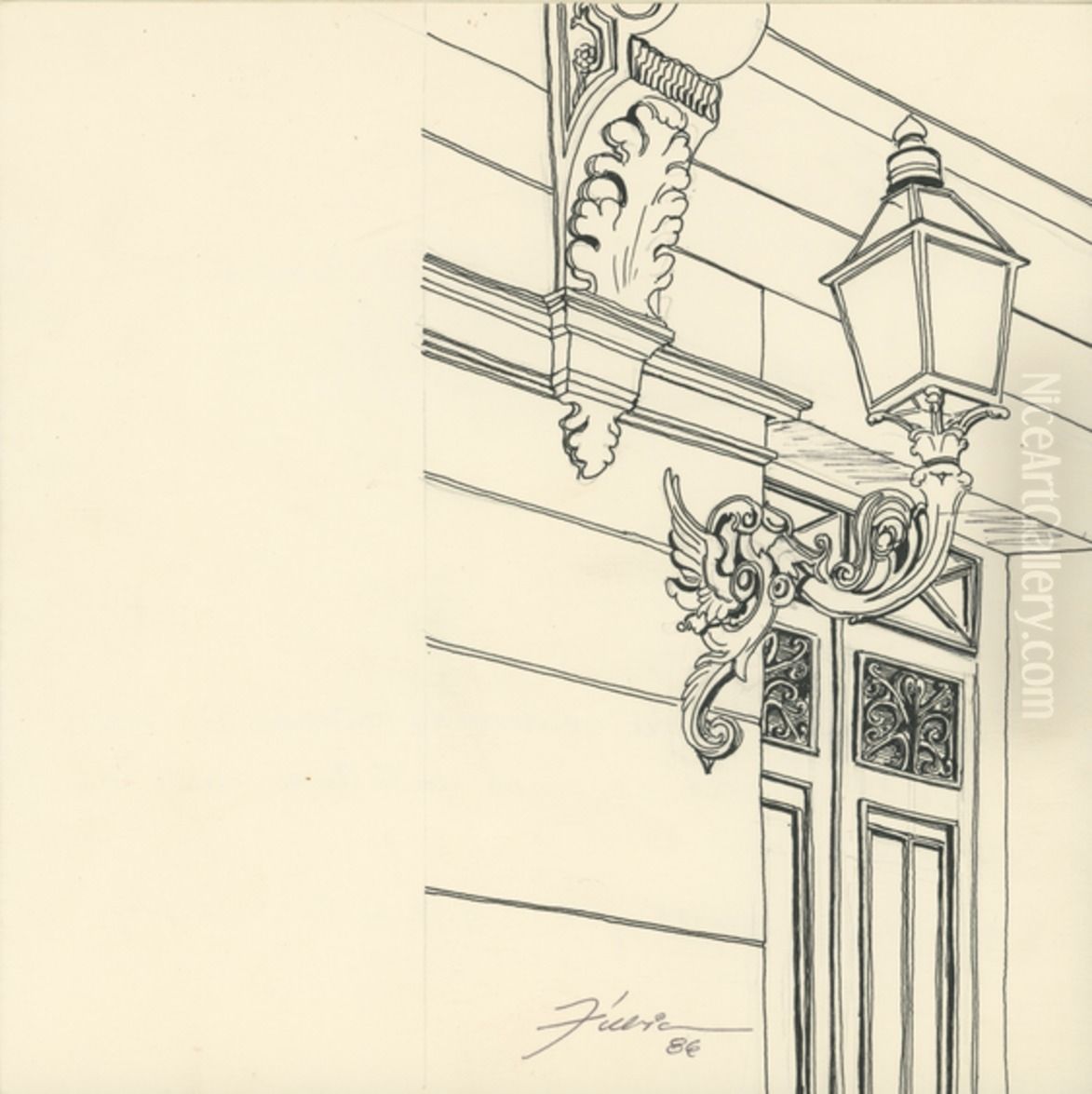 Lampiao do casarao do Predio Roque de Marco Oil Painting by Fulvia Goncalves