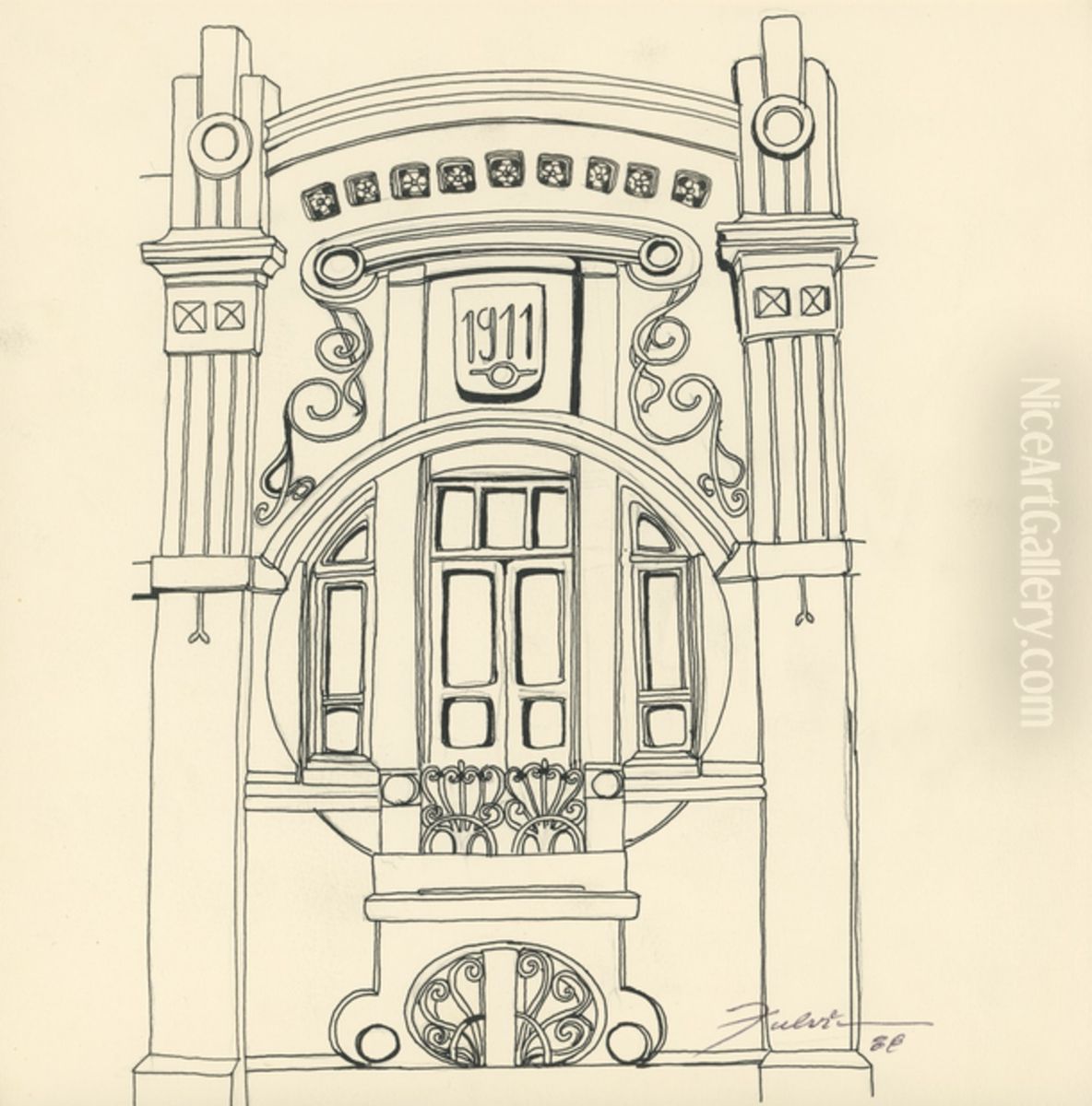 Fachada com curvas e ornamentacoes Oil Painting by Fulvia Goncalves