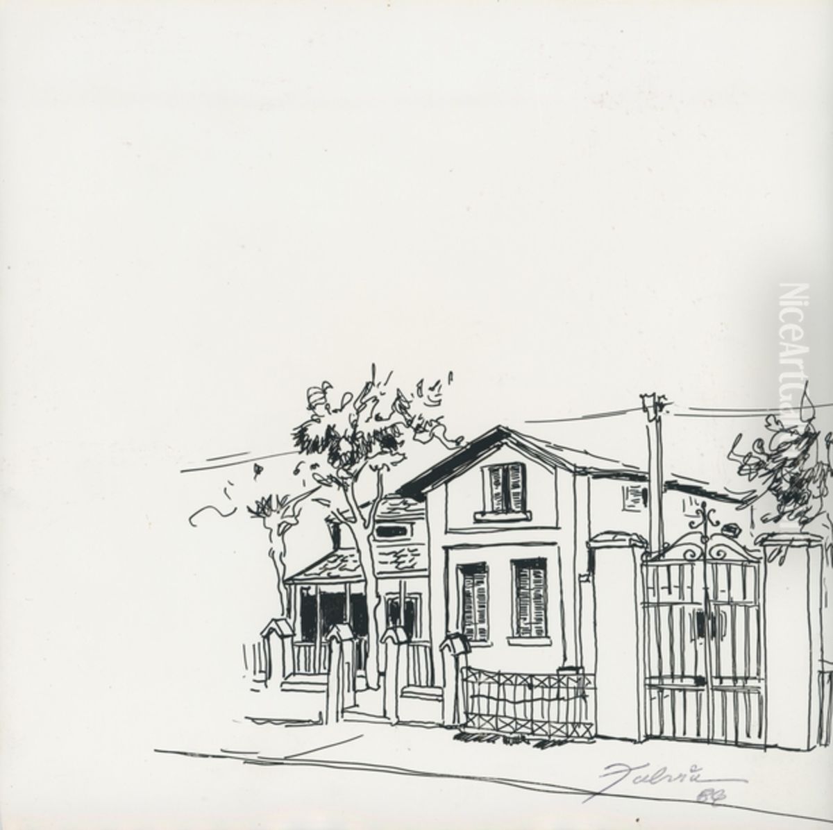 Sobrado com alpendre e agua-furtada Oil Painting by Fulvia Goncalves