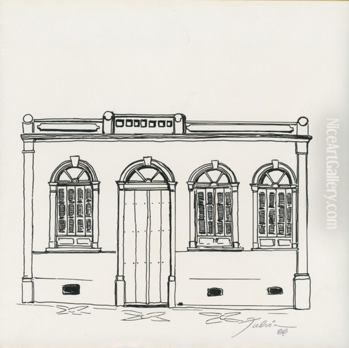 Fachada com porao alto Oil Painting by Fulvia Goncalves