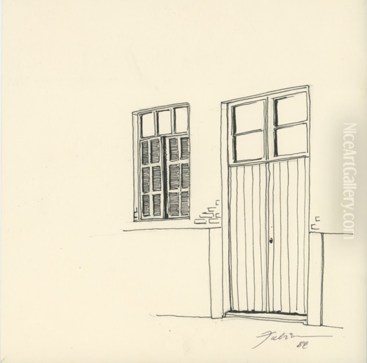 Desenho da porta e janela Oil Painting by Fulvia Goncalves