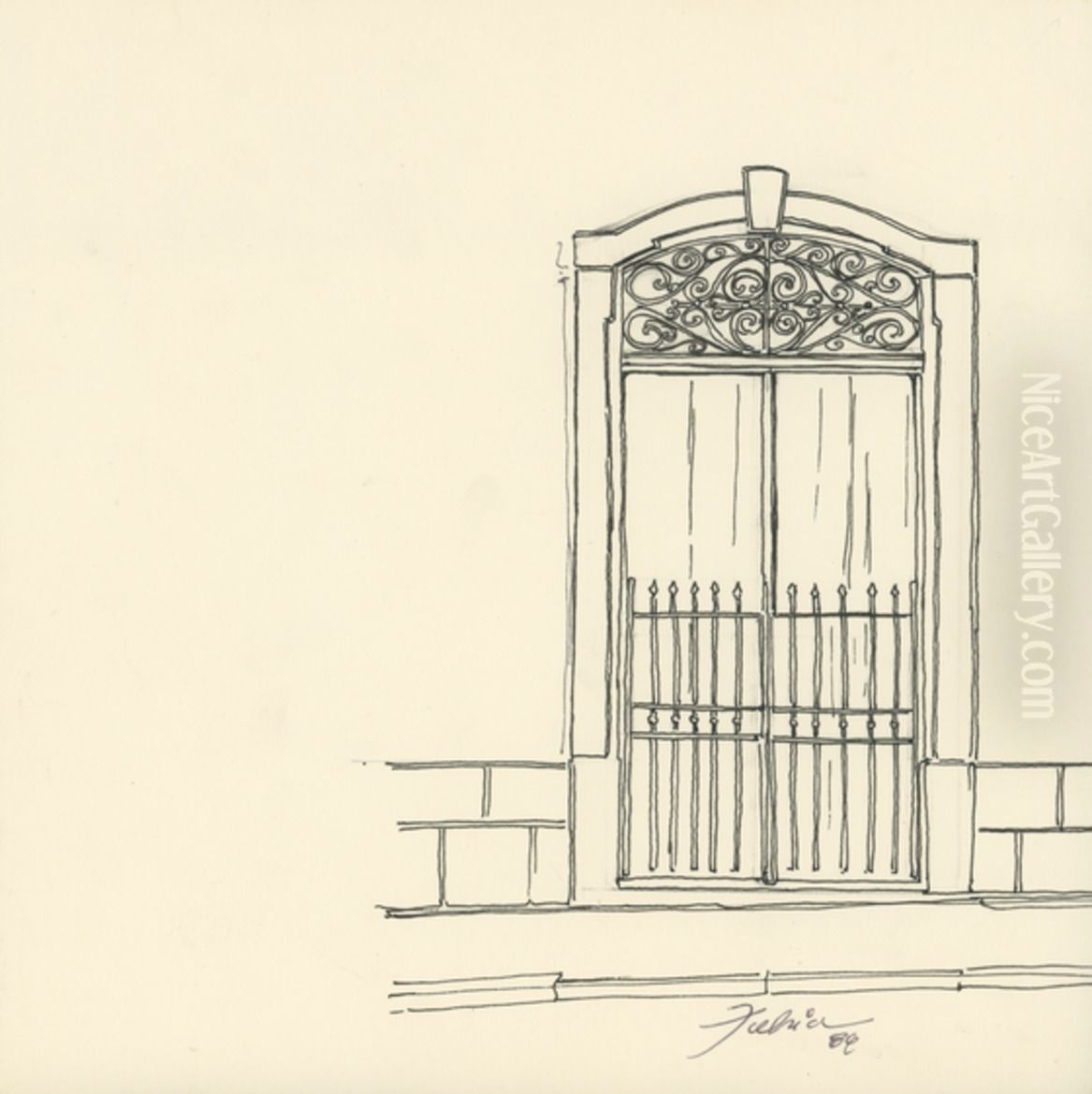 Porta com gradil e bandeira de ferro batido Oil Painting by Fulvia Goncalves