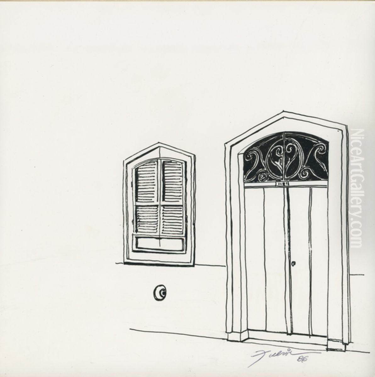 Porta e janela - Praca XV de Novembro Oil Painting by Fulvia Goncalves