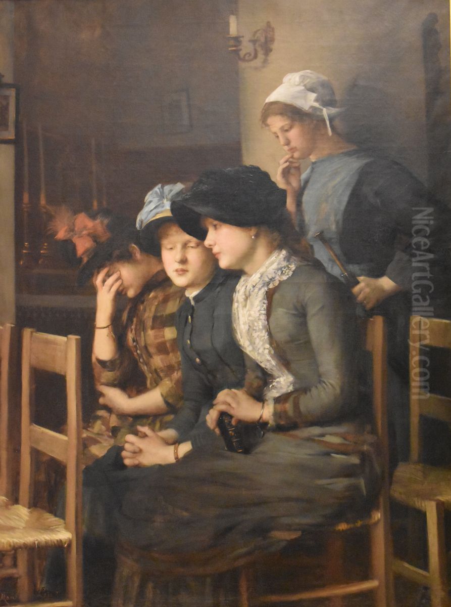 Jeunes filles a l'eglise Oil Painting by Marie Petiet