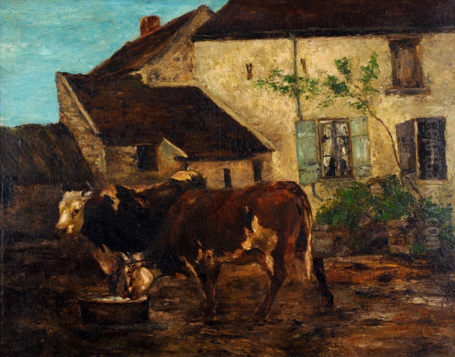 At the Water Trough Oil Painting by Gustave Courbet