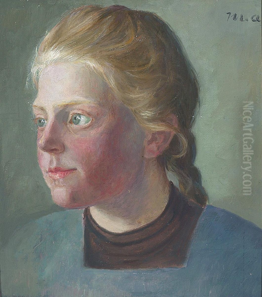 Portraet af ung pige med fletninger. Oil Painting by Michael Peter Ancher
