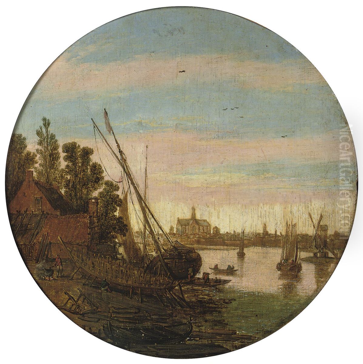 View of Haarlem with a Ship's Wharf. Oil Painting by Esaias Van De Velde