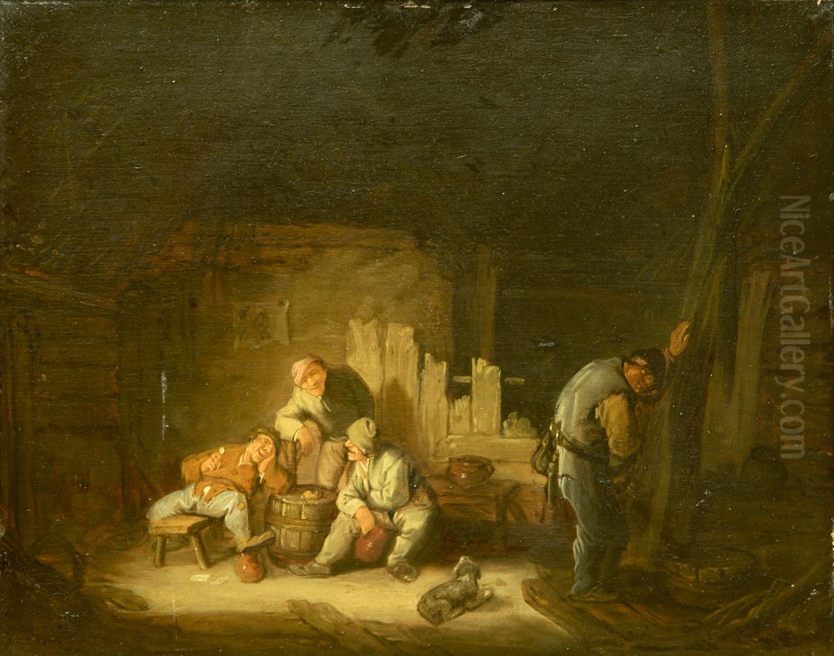 Cottage Interior with Four Peasants Oil Painting by Adriaen van Ostade
