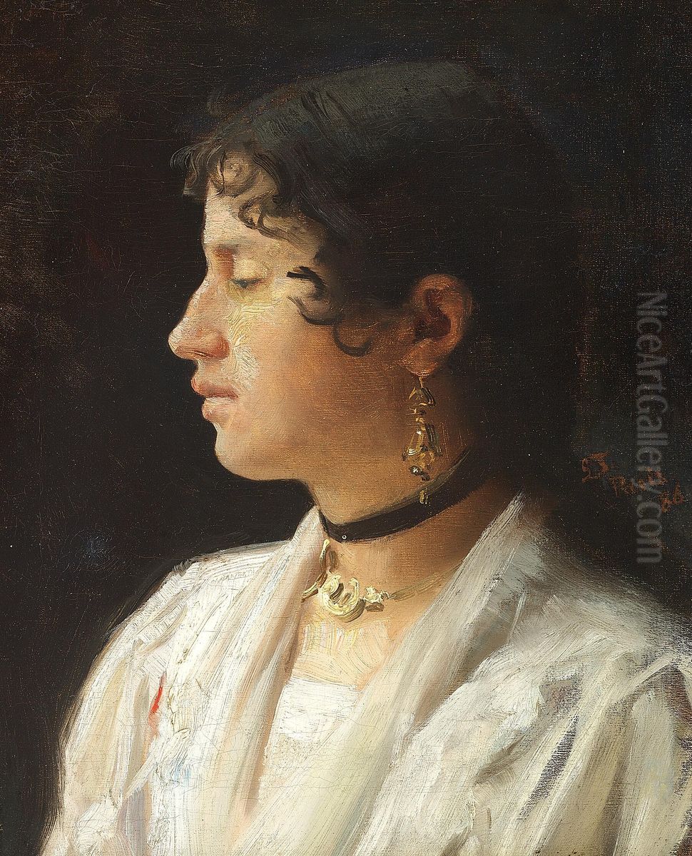 Portrait of a young Italian woman. Oil Painting by Laurits Tuxen