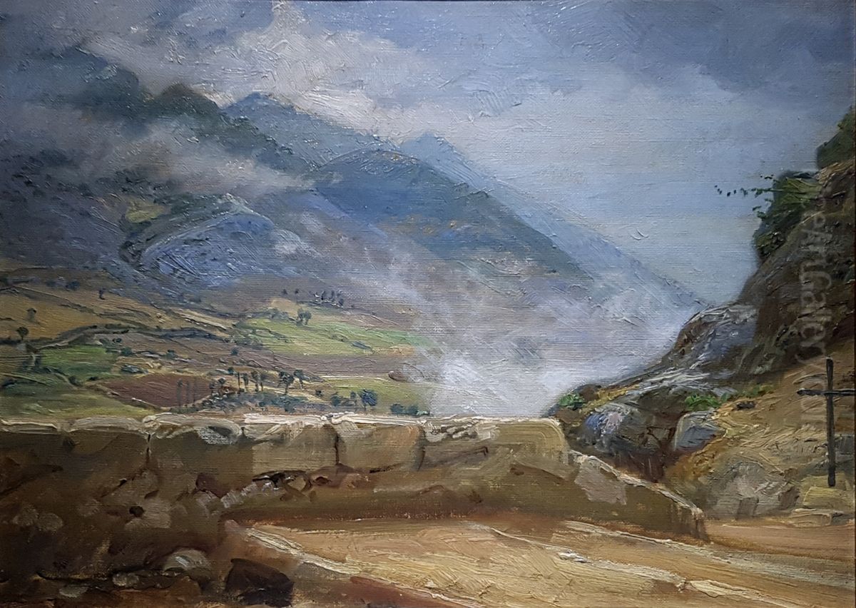 Cloudy day in Civita d'Antino Oil Painting by Peter Tom-Petersen