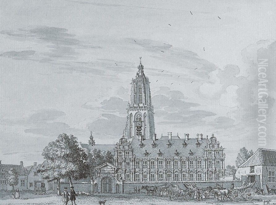 Palast des Friedrich V. von der Pfalz (Winterkonig) in Rhenen, erbaut 1630/31 durch Bartholoeus van Bassen Oil Painting by Jan De Beijer