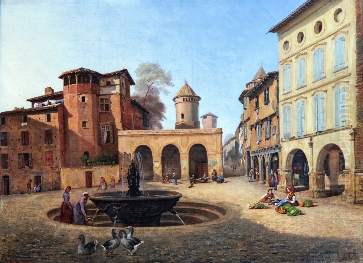 Place de la Fontaine de Gaillac (Griffoul) Oil Painting by Firmin Salabert