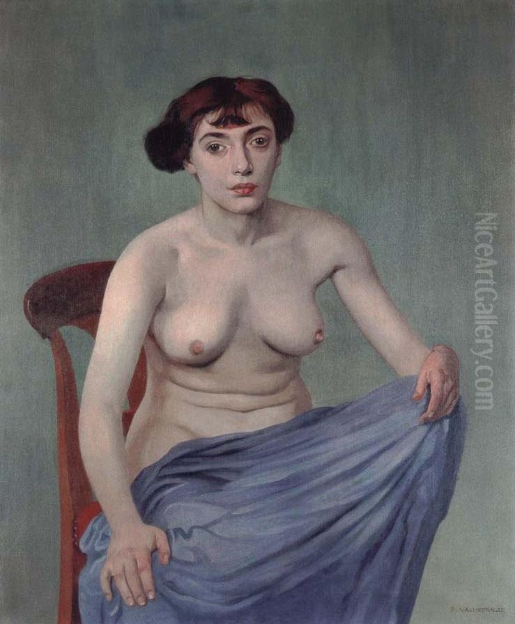 Nude in Blue Fabric Oil Painting by Felix Vallotton