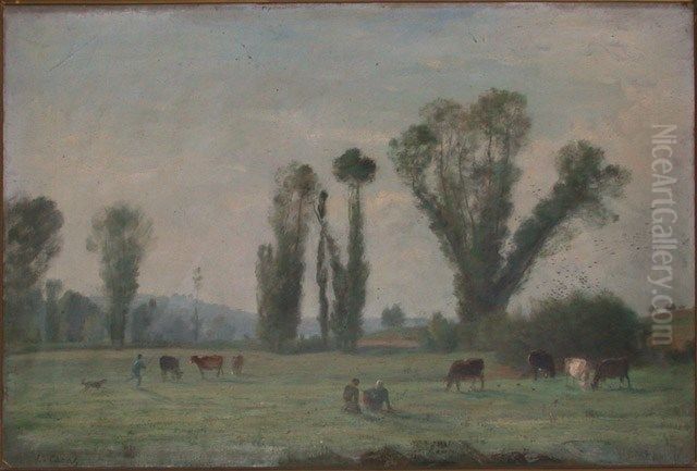 Pre a Bercenay-en-Othe (Aube) Oil Painting by Louis-Nicolas Cabat