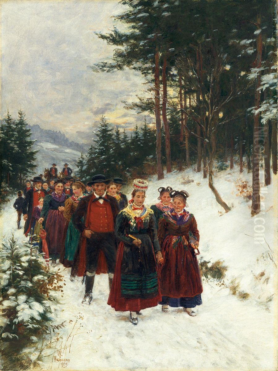 Bridal Procession in Winter Oil Painting by Wilhelm Hasemann