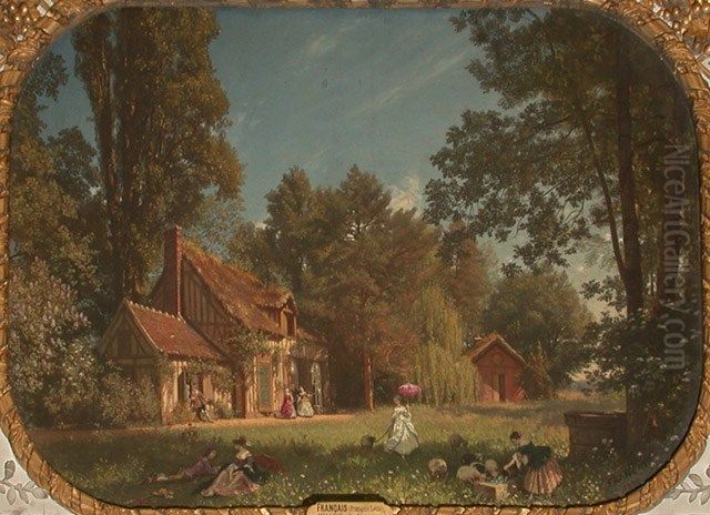 Vue du hameau de Chantilly Oil Painting by Francois-Louis Francais