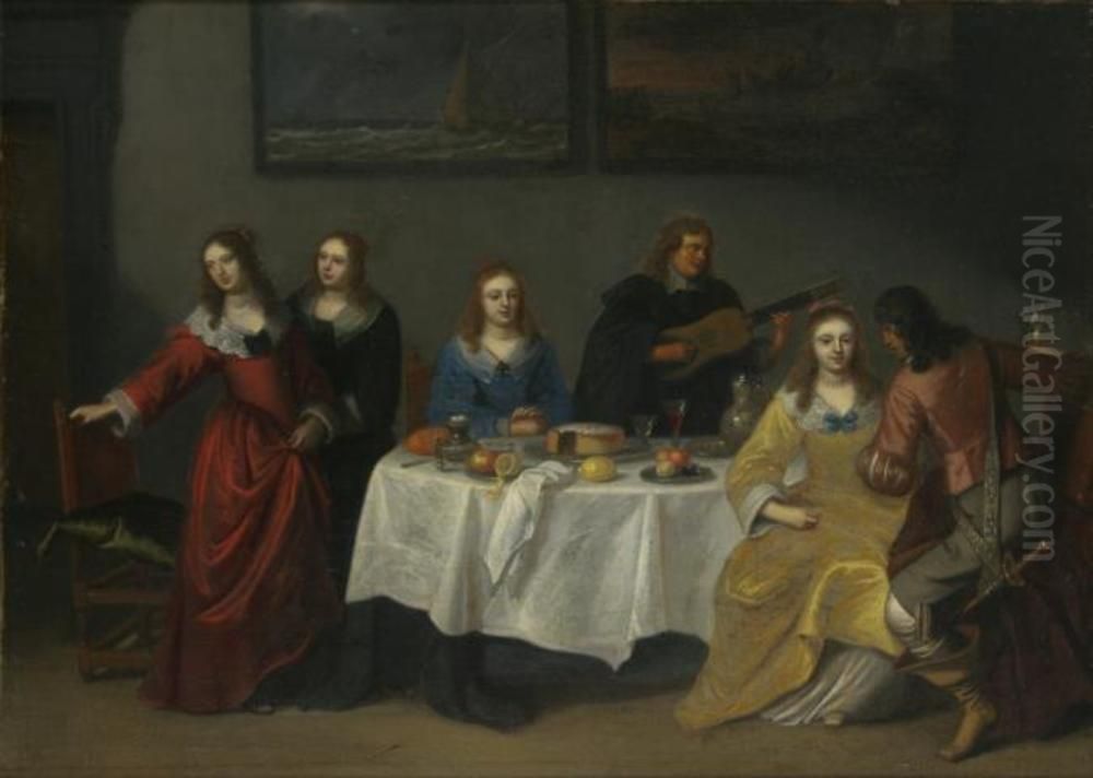 Group of people around a table Oil Painting by Christoffel Jacobsz van der Laemen
