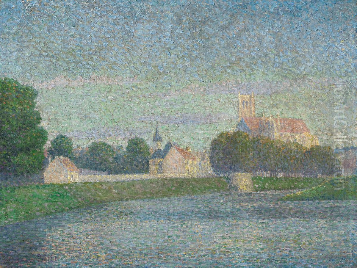 Morning on the Marne at Meaux Oil Painting by Albert Dubois-Pillet