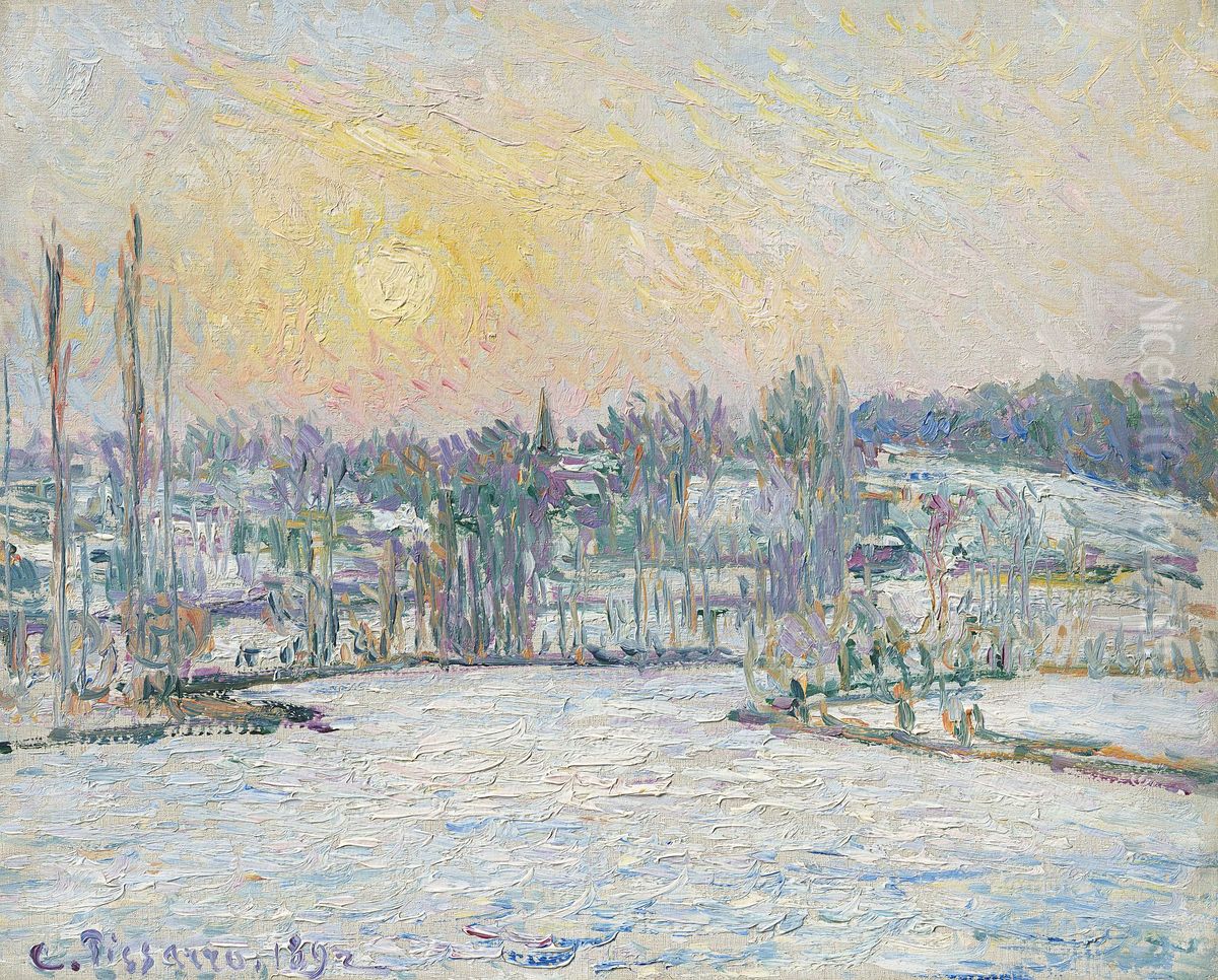 Blick auf Bazincourt, Schnee, Sonnenuntergang Oil Painting by Camille Pissarro