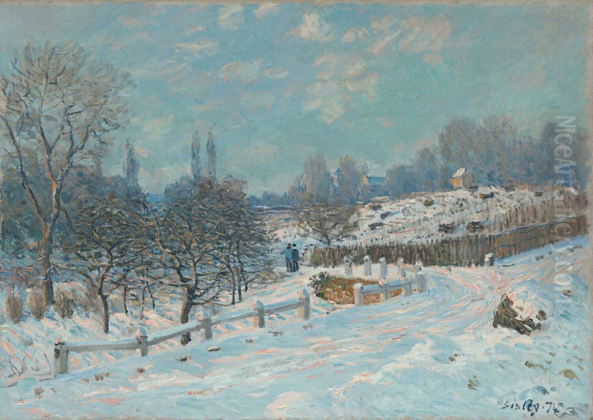 Road to Louveciennes, Snow Effect Oil Painting by Alfred Sisley
